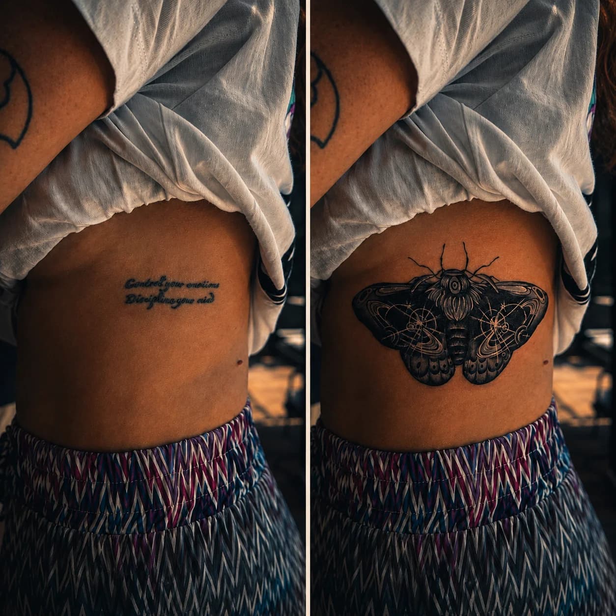 Moth cover-up, before and after